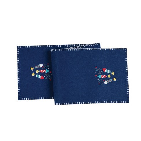 C&F Home 12" x 47.25" Solid Blue 4th of July Patriotic Cotton Single Felt Embroidery Table Runner - image 1 of 4