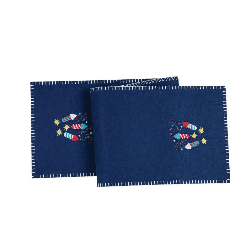 C&F Home 12" x 47.25" Solid Blue 4th of July Patriotic Cotton Single Felt Embroidery Table Runner, 1 of 7