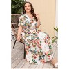 Plus Size Womens Dress Loose Fit V Neck Elastic Waist Short Sleeve Printed Maxi Dress - 3 of 4