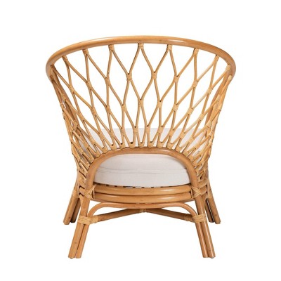 Emmeline Handcrafted Natural Rattan Bohemian Accent Chair with White Cushion