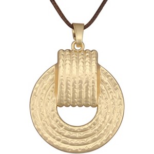 Leather and Wood Necklace Chunky Circle Pendant Boho Jewelry for Women - 1 of 4