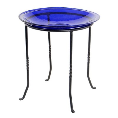 Cobalt Blue Crackle Glass Hanging Birdbath Bowl