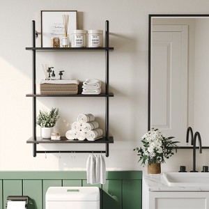 Bestier  Wall Mounted Floating Shelves with Towel Bar & Hooks Bookshelf - 1 of 4