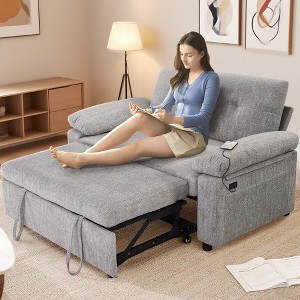Vipbear Pull Out Sleeper Sofa with USB Charging Station & Adjustable Backrest 3-in-1 Convertible Loveseat with Side Pocket for Room,Tool-Free Assembly - 1 of 4