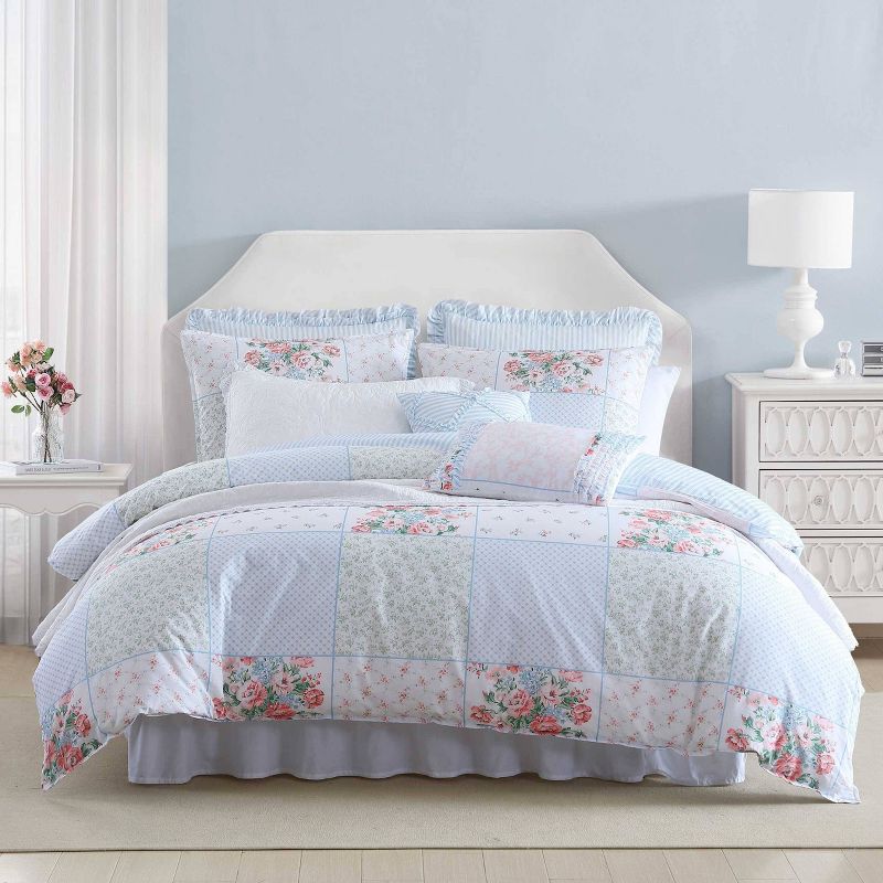 Laura Ashley Hope Patchwork Cotton Comforter Set Pink, 1 of 5