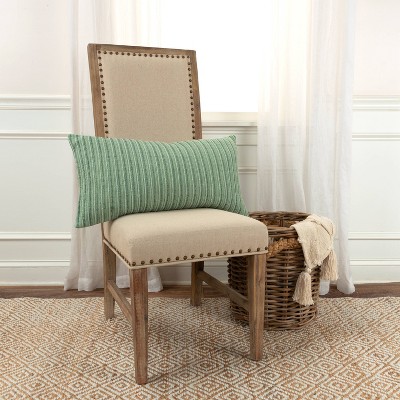 Mint Green Striped Cotton Lumbar Throw Pillow