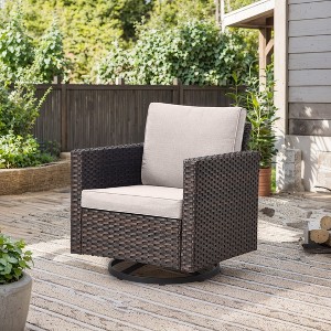POCASSY 1 Piece Outdoor Swivel Rocker, Brown Wicker All Weather Swivel Gliding Patio Chair with Deep Seat High Back for Porch Balcony Deck - 1 of 4