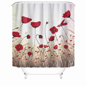 Tall Red Flower Shower Curtains for Bathroom Waterproof Fabric Bath Curtain Durable Soft Stylish Bathroom Decor 72x72 Inch - 1 of 1