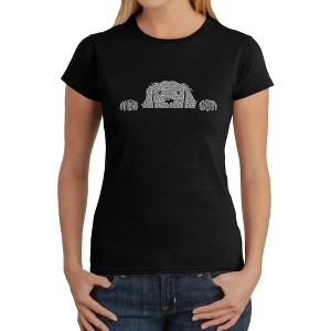 LA Pop Art Women's Word Art T-Shirt - Peeking Dog - 1 of 4