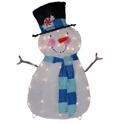 Northlight 32" Lighted White and Blue Chenille Snowman Outdoor Christmas Decoration