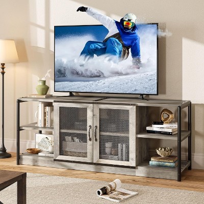 63" TV Stand with 2 Open Shelves and 2 Mesh Doors, Industrial Design Entertainment Center, Media Console Table for Living Room and Bedroom