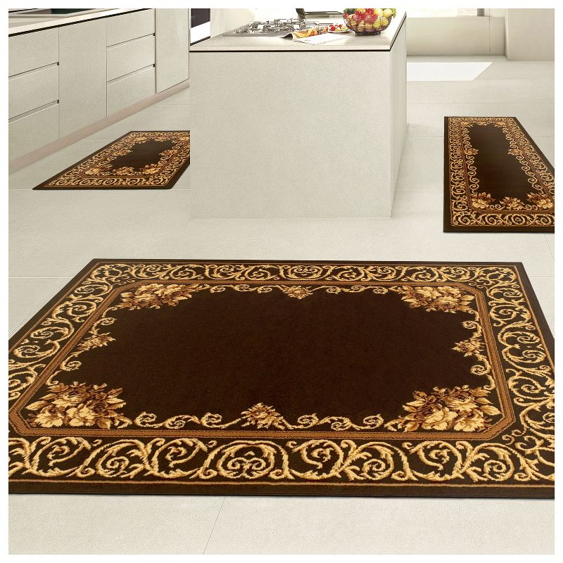 Traditional Floral Scroll Border Indoor Area Rug 3 Piece Set by Blue Nile Mills, 2 of 5