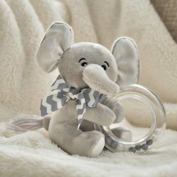 Bearington Collection Lil' Spout Plush Stuffed Animal Gray Elephant Ring Rattle, 5.5"