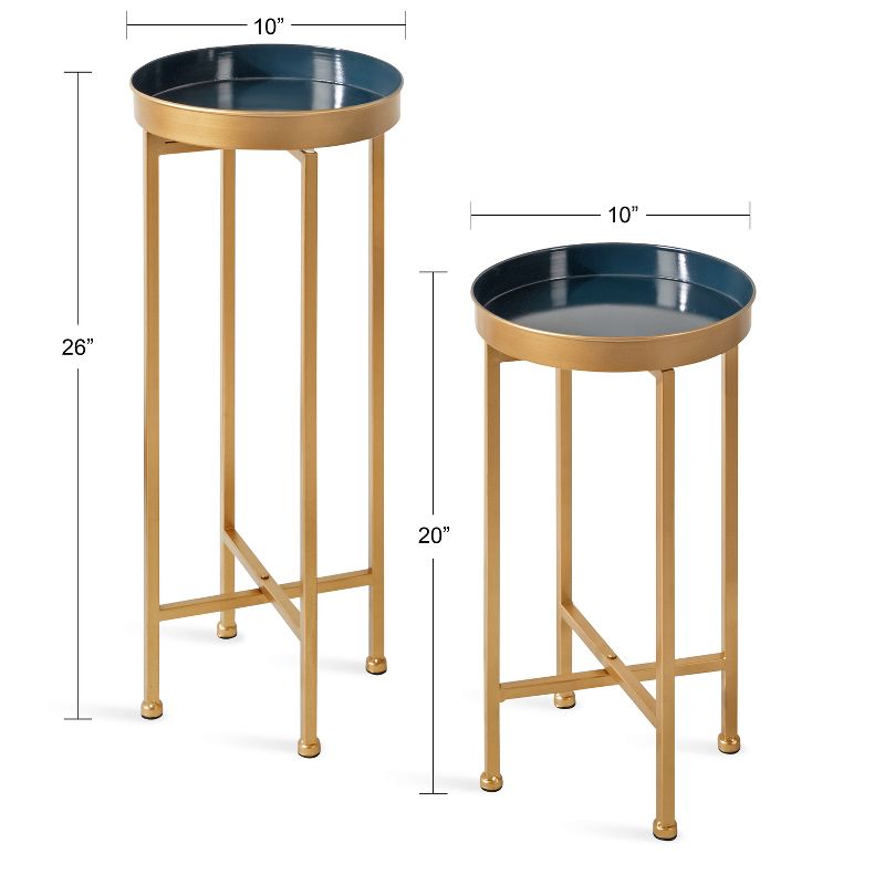 Kate and Laurel Celia Round Metal Foldable Tray Table Set, 2 of 9