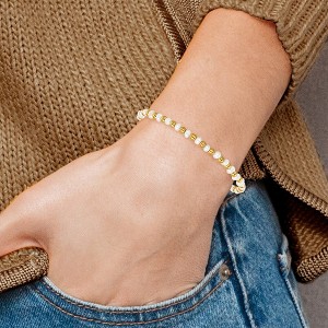 Chisel Stainless Steel Yellow IP-plated 3mm White Freshwater Cultured Pearl Beaded 6.5" Stretch Bracelet - 1 of 4