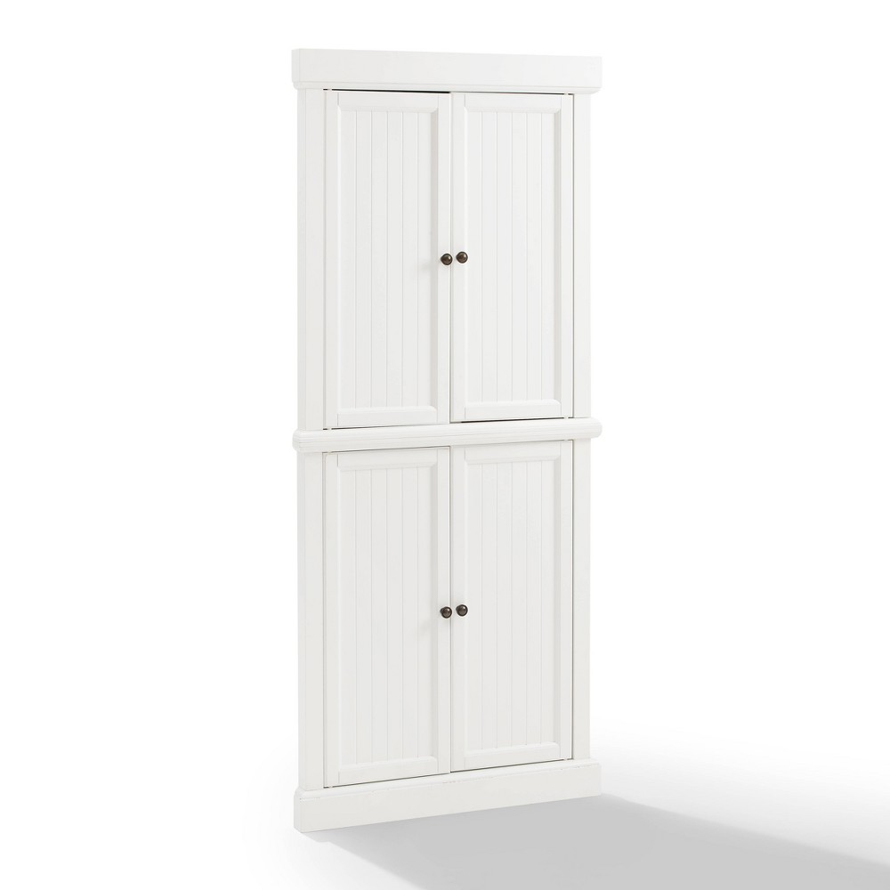 Shoreline Tall Corner Pantry White - Crosley: Beadboard Design, Adjustable Shelves, Space-Saving