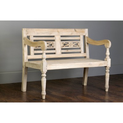 Imogene Carved Wooden Bench Beige - East At Main