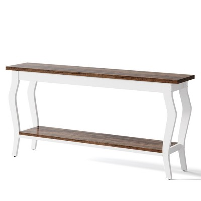 Gulches Vintage French Console Table, 2 Shelves, White & Brown, Extra Long 70.9", Sofa/Hallway Table