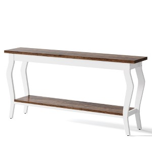 Gulches Vintage French Console Table, 2 Shelves, White & Brown, Extra Long 70.9", Sofa/Hallway Table - 1 of 4