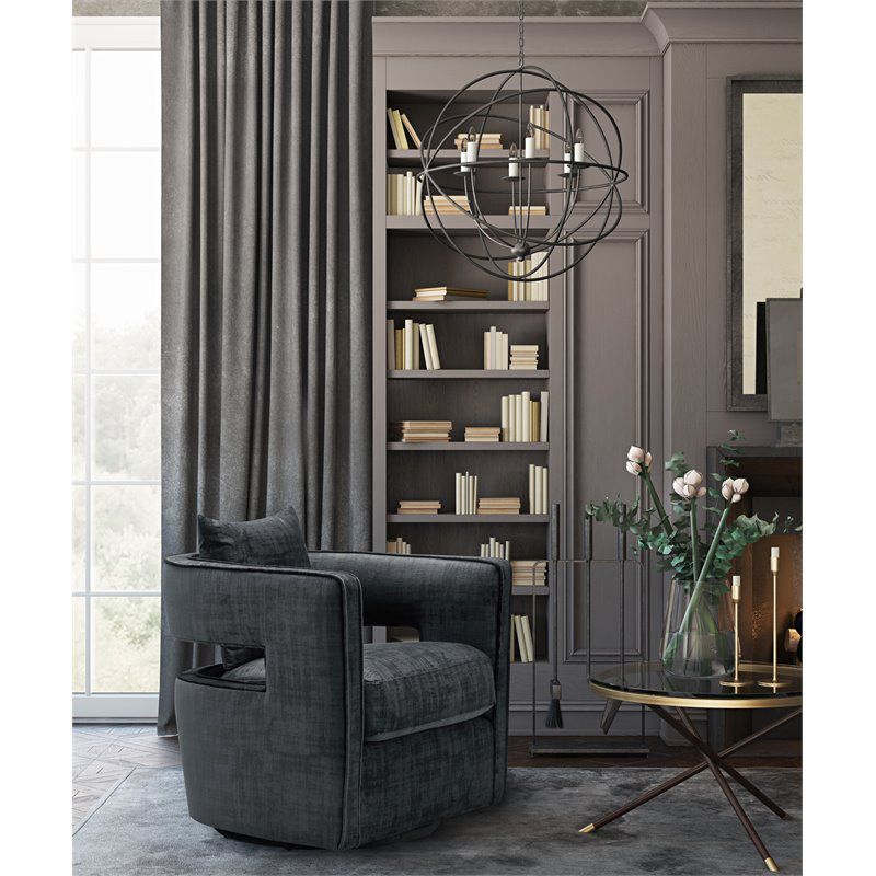 TOV Furniture Kennedy 17.8" Transitional Velvet Swivel Accent Chair in Black, 2 of 8