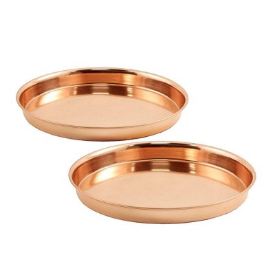 2pc 8.5" Decorative Round Stainless Steel Trays