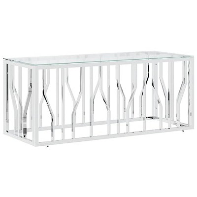 vidaXL Stainless Steel and Glass Coffee Table - Modern Silver Rectangular Side Table for Living Room - Durable, Rust-Resistant, and Easy to Clean