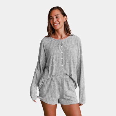 Women's Cozy Gray Ribbed Knit Loungewear Set - Cupshe