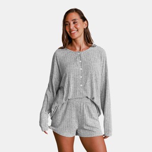 Women's Cozy Gray Ribbed Knit Loungewear Set - Cupshe - 1 of 4