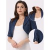 Allegra K Women's Short Sleeve Lapel Collar Crop Jean Jacket - 2 of 4