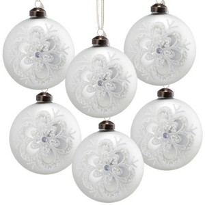 SEVOBAL Tree Ornaments 6PCS Set Glass Christmas Ball Ornaments 3.9" Tree Hanging Decor Holiday Party Set Xmas Tree Accessories, White, 3.9"*3.9"*3.9" - 1 of 4