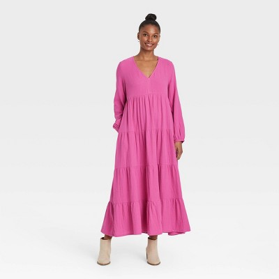 Women's Balloon Long Sleeve Tiered Dress - Universal Thread™ Pink XS