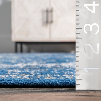 Dark Blue Medallion Synthetic Square Area Rug 8' x 8'