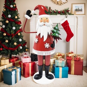 Cheerful Santa Claus Holding Tree and Waving - 1 of 4