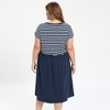 Women's Plus Size Striped Patchwork Gathered-Waist Crew Neck Raglan Sleeve with Pockets Midi Casual A-Line Dresses - GRACE & GRANDEUR - 3 of 4