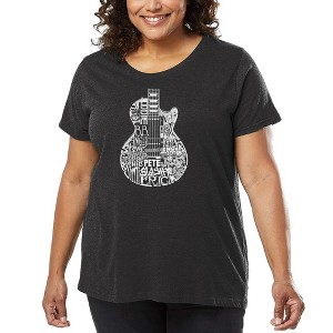 LA Pop Art Women's Word Art T-shirt - Rock Guitar Head - 1 of 4