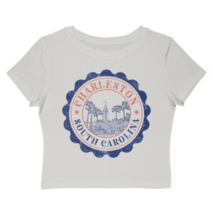 Social Collective Women's Charleston  Americana 4Th Of July Short Sleeve Graphic Cotton Baby Tee - Cloud Dancer 1X - 1 of 4