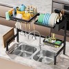 Steel iron Over-the-Sink Dish Drying Rack, Adjustable Width, Multifunctional Kitchen Organizer, Black - 3 of 4