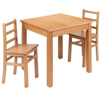 Emma and Oliver Kids Natural Solid Wood Table and Chair Set for Classroom, Playroom, Kitchen