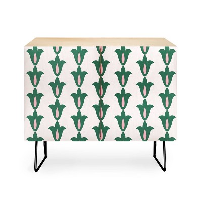 Maritza Lisa Retro Green Floral Pattern Credenza - Deny Designs