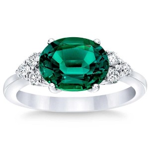 Pompeii3 3 1/4Ct Oval Emerald & Lab Created Diamond Ring in 10k White or Yellow Gold - 1 of 4