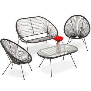 Best Choice Products 4-Piece All-Weather Acapulco-Style Conversation Set, Outdoor Patio Furniture w/ Glass Top Table - 1 of 4