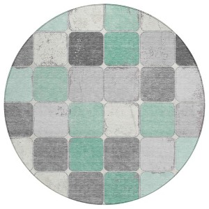 Mint Green And Gray Geometric Washable Indoor Outdoor Area Rug - 1 of 4