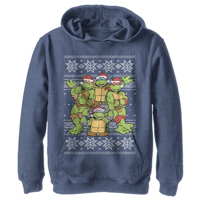 Boy's Teenage Mutant Ninja Turtles Ugly Christmas Sweater Pull Over Hoodie