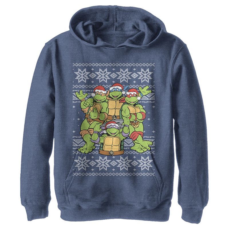 Boy's Teenage Mutant Ninja Turtles Ugly Christmas Sweater Pull Over Hoodie, 1 of 5