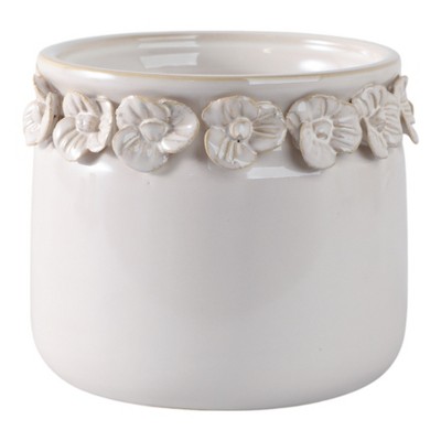 Decorative Flower Pot for Home Decor - Ceramic Indoor or Outdoor Planter with Sculpted Floral Rim - Perfect for Garden, Patio, or Room Decor