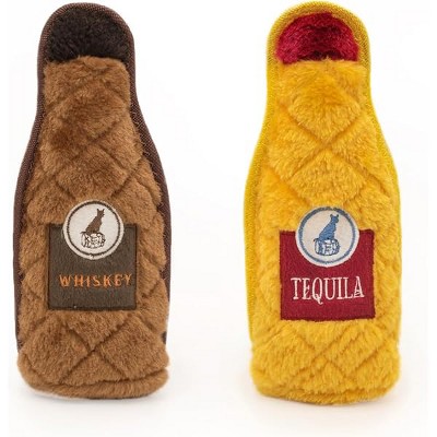 Happy Hour Crusherz 2-Pack - Whiskey and Tequila, Funny Dog Toys for Aggressive Chewers, Durable Plush Alcohol Puppy Toys