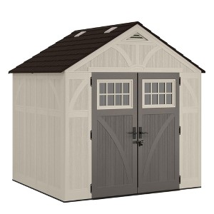 Suncast Tremont 8 ft. x 7 ft. Heavy Duty Resin Storage Shed with Windows, Vanilla - 1 of 4