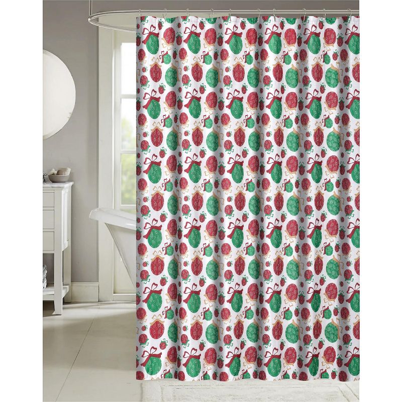 Kate Aurora Holiday Living Sparkle Christmas Ornaments Fabric Shower Curtain, 1 of 2