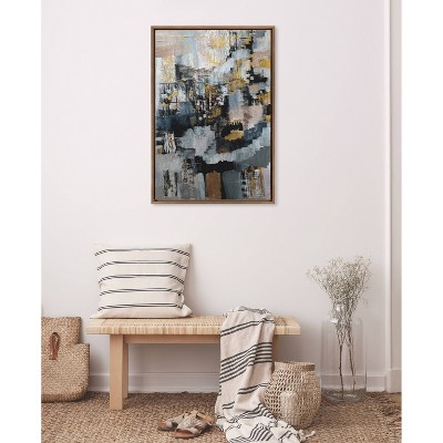 Gold and Gray Abstract Canvas Art with Wooden Frame, 23"x33"