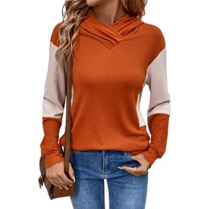 Women Color Block Hoodies Casual Henley Pullover Sweatshirts Long Sleeve Hooded Tops - 1 of 4